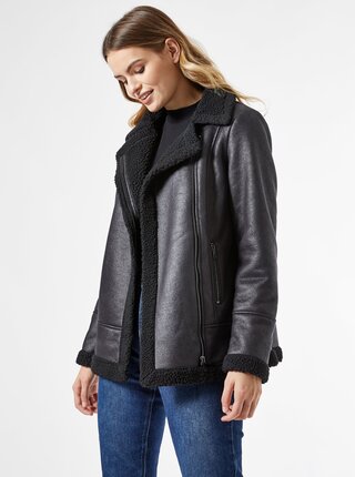 Černá zimní bunda s umělým kožíškem Dorothy Perkins