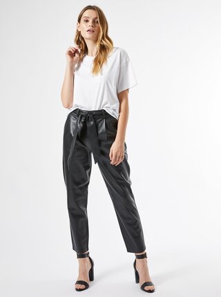 Černé zkrácené koženkové kalhoty Dorothy Perkins