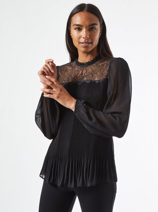 Čierna plisovaná blúzka s krajkou Dorothy Perkins