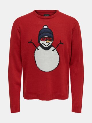 Červený svetr s vánoční motivem ONLY & SONS Xmas