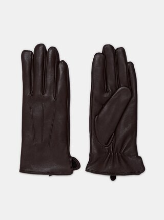 Tmavě hnědé kožené rukavice Dorothy Perkins