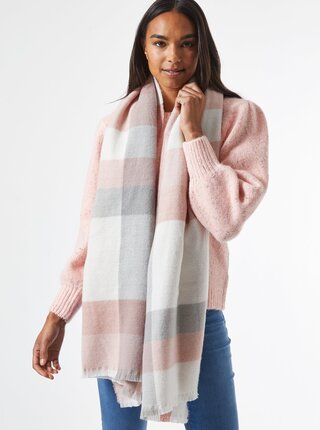 Růžovo-šedá kostkovaná šála Dorothy Perkins