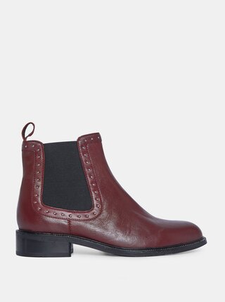 Vínové kožené chelsea boty Dorothy Perkins