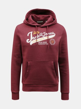 Mikiny s kapucou pre mužov Jack & Jones - vínová