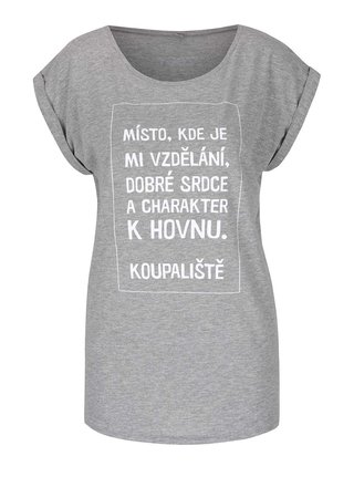 Šedé dámské tričko s krátkým rukávem Bez Jablka Koupaliště