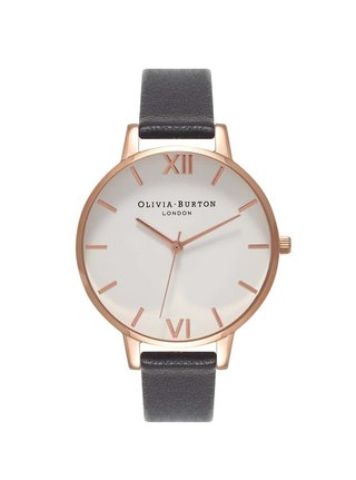 Hodinky v zlatoružovej farbe s čiernym remienkom Olivia Burton