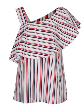 Červeno-bílá asymetrická pruhovaná halenka s volánem Aer Wear