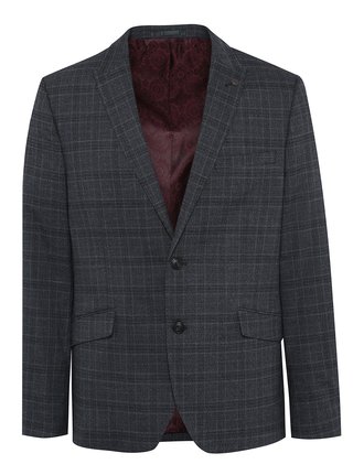 Tmavě šedé kostkované oblekové slim sako Burton Menswear London