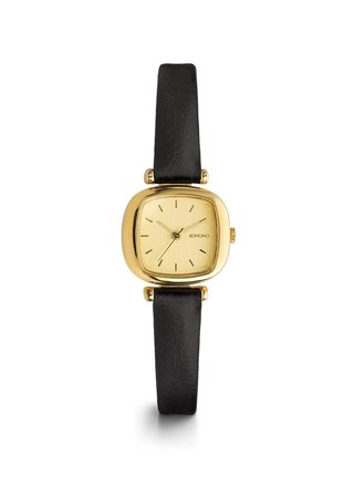 Ceas de dama auriu cu curea neagra din piele - Komono Moneypenny