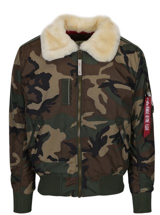 Zelený pánský maskáčový bomber kožíškem ALPHA INDUSTRIES