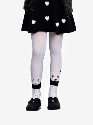 Bílé holčičí punčocháče s motivem pandy Penti Panda Head 40 DEN