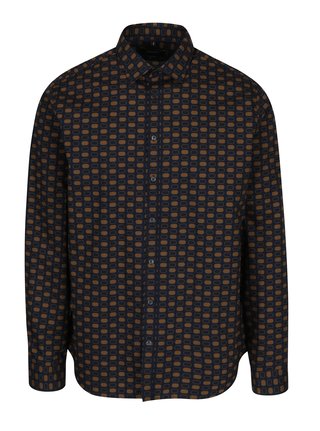 Hnedo-modrá vzorovaná tailored fit košeľa Seidensticker