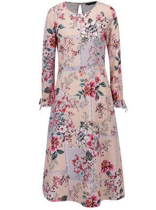 Růžové květované šaty s volány na rukávech Dorothy Perkins