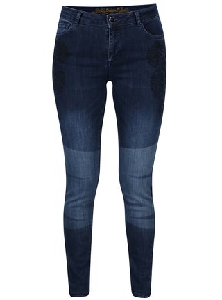 Blugi albastri cu negru cu aspect prespalat si broderie Desigual Blake
