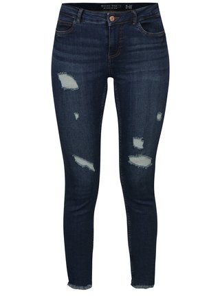 Blugi slim fit albastru inchis cu talie medie si aspect deteriorat - Noisy May Lucy
