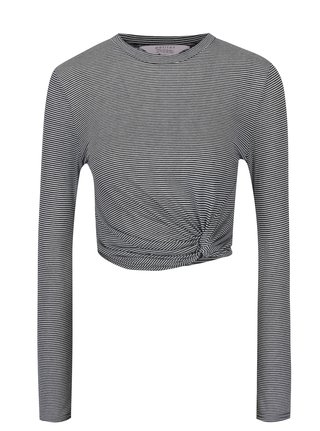Černo-bílý pruhovaný crop top s uzlem Miss Selfridge Petites