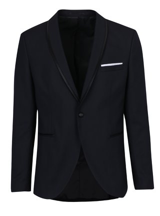 Sacou bleumarin din amestec de lana cu batista decorativa Selected Homme Done-Tux