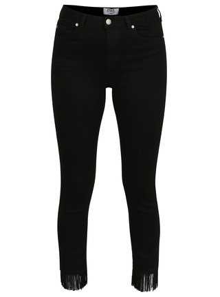 Černé zkrácené super skinny džíny s třášněmi Miss Selfridge
