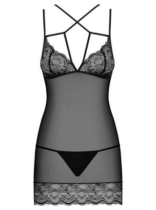 Set negru camasa de noapte si chiloti tanga Obsessive Frivolla Chemise