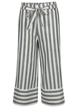 Krémovo-modré pruhované culottes s příměsí lnu Rich & Royal