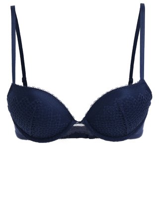 Tmavomodrá čipkovaná push up podprsenka DKNY