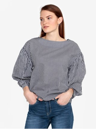 Tmavě modrá pruhovaná halenka s balonovými rukávy VERO MODA Minnie