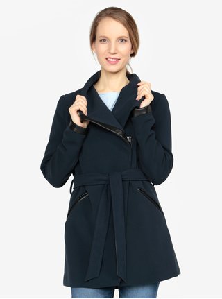 Tmavě modrý kabát s páskem VERO MODA Kirsten