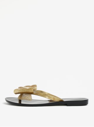 Papuci flip flop aurii cu funda si aspect stralucitor - Melissa Harmonic