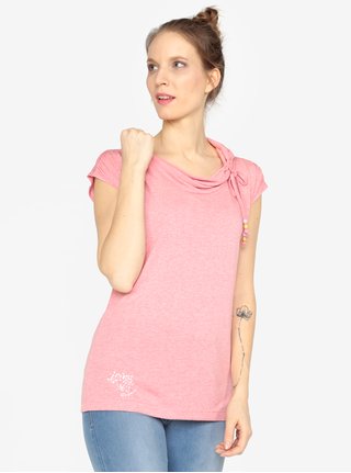 Tricou roz cu guler si snur asimetric Ragwear Lorna