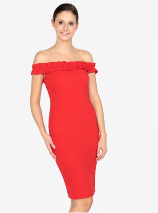 Rochie rosie tubulara cu decolteu pe umeri AX Paris