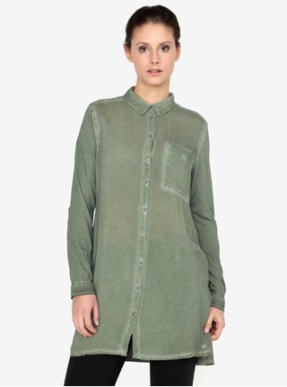 Khaki dámská dlouhá košile s náprsní kapsou QS by s.Oliver