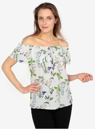 Bluza crem cu decolteu amplu si print floral - M&Co