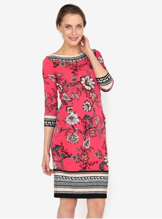 Rochie rosie cu print floral si maneci 3/4 - M&Co