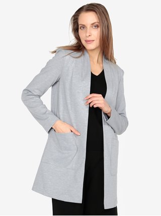 Světle šedé žíhané dlouhé sako s kapsami VERO MODA Jenny