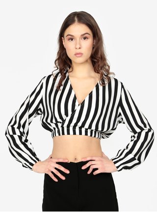 Černo-krémový pruhovaný crop top MISSGUIDED