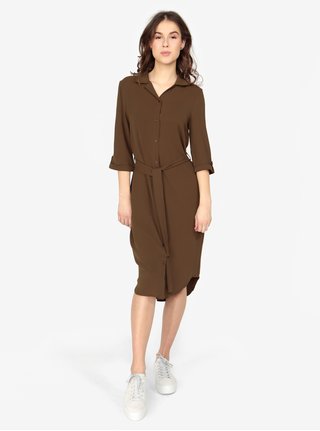 Khaki košilové šaty s 3/4 rukávem MISSGUIDED