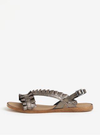 Hnědé metalické kožené sandály Pieces Mindy