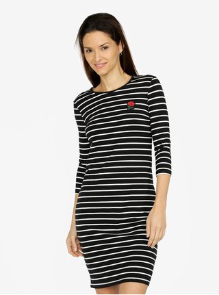 Krémovo-černé pruhované šaty s nášivkou VERO MODA Lirose