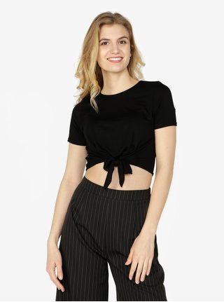 Černý crop top s uzlem Miss Selfridge