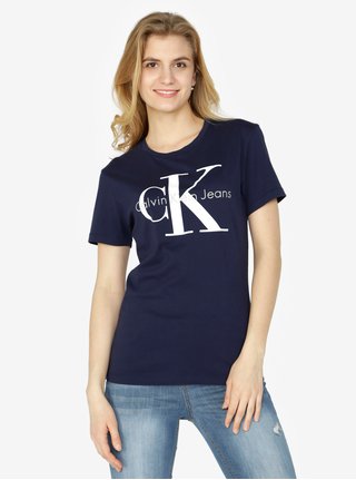 Tmavě modré dámské tričko s potiskem Calvin Klein Jeans Shrunken