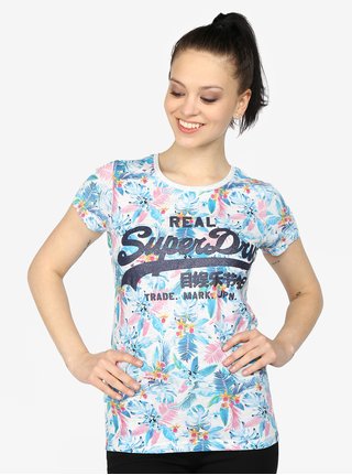 Světle šedé žíhané dámské tričko s potiskem Superdry