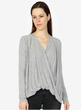 Svetlosivé tričko s prekladaným predným dielom VERO MODA Luna