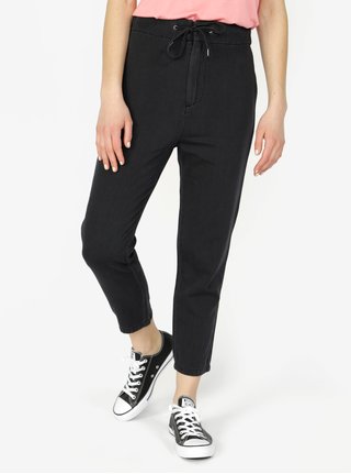 Tmavě šedé zkrácené kalhoty s vysokým pasem VERO MODA Indy