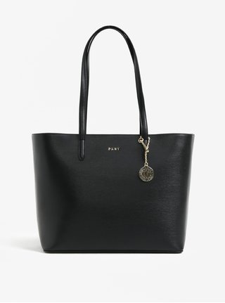 Černý kožený shopper s detaily ve zlaté barvě DKNY Bryant