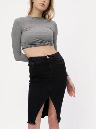 Černá džínová pouzdrová sukně s rozparkem MISSGUIDED