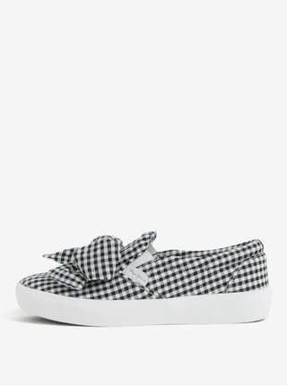 Černo-bílé kostkované dámské slip on Pepe Jeans Rene bow