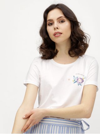 Bílé tričko s potiskem a výšivkou VERO MODA Yoshi