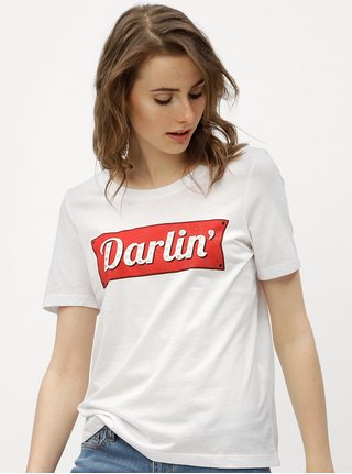 Bílé tričko s potiskem VERO MODA Woodie