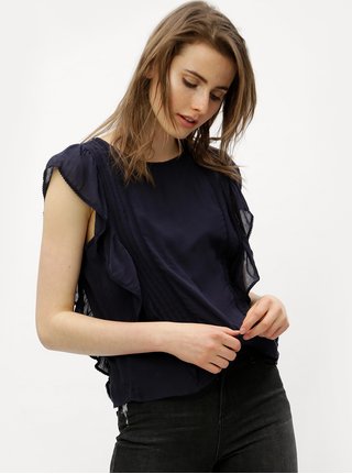 Tmavě modrý top s volány VERO MODA Suman