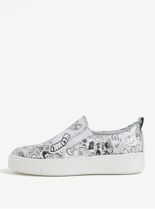 Čierno-biele dámske vzorované slip on na platforme Weinbrenner
